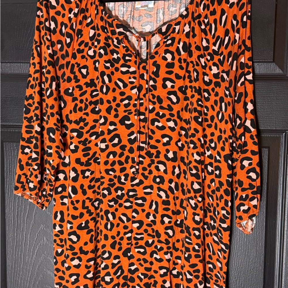 LuLaRoe Orange and Black Leopard Print Blouse